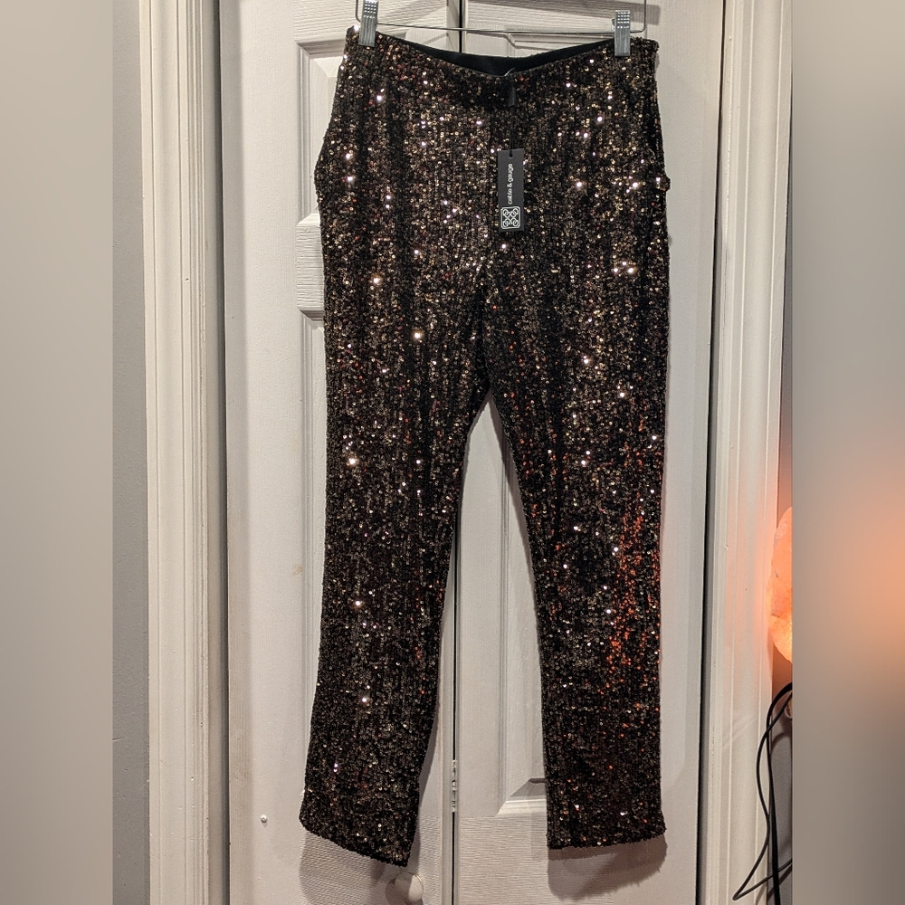 Cable & Gauge Black Sequin Straight Leg Pants